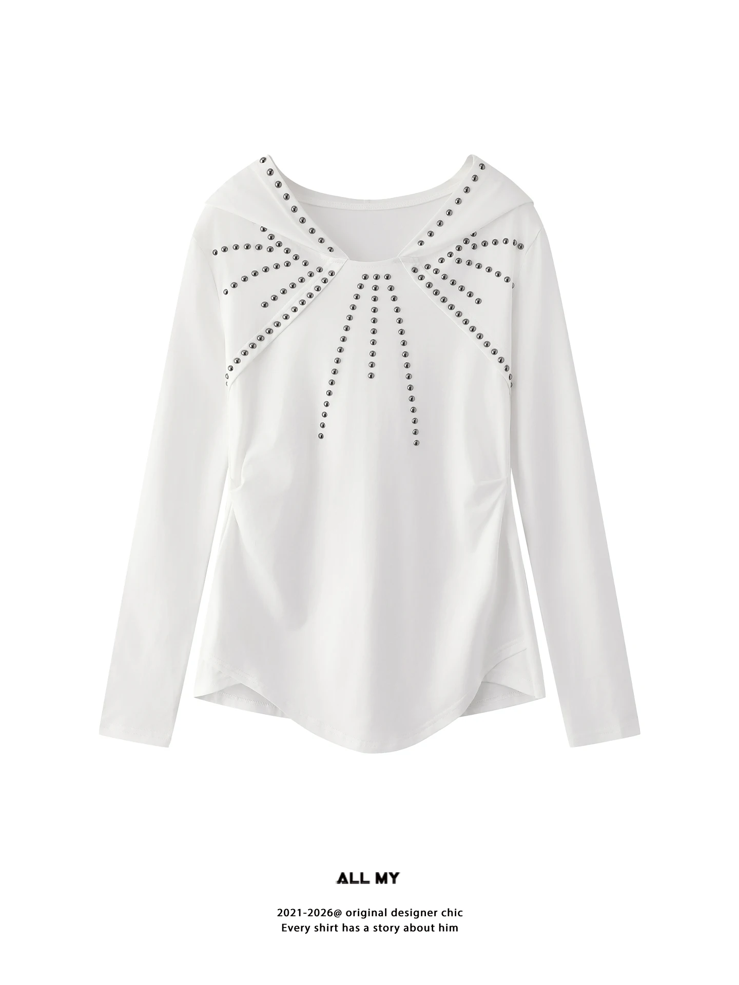 

Elegant Long Sleeve T-Shirt Women's Straight Leg Drawstring Slimming Hat Top Korean Style Casual Fashion Spring Season