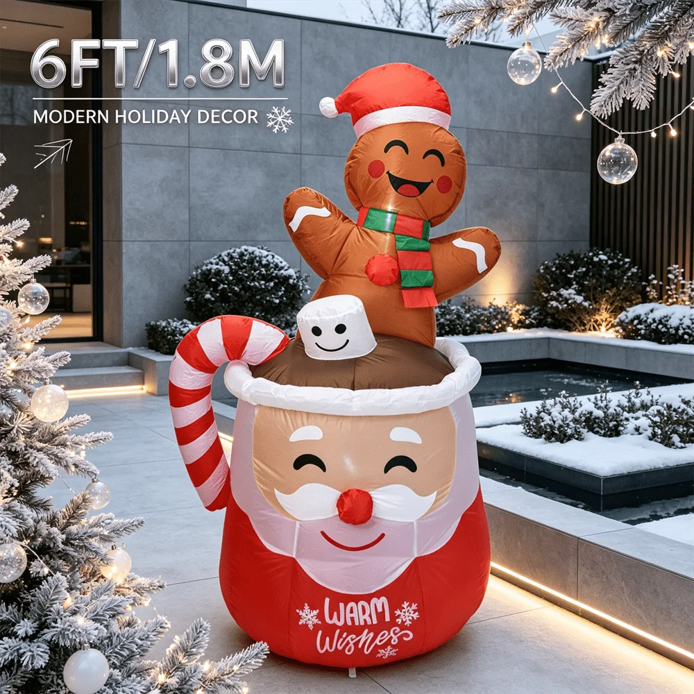 دمية سانتا قابلة للنفخ بطول 6  - مراجعة Xmas Outdoor Lighting Decorations وسعره