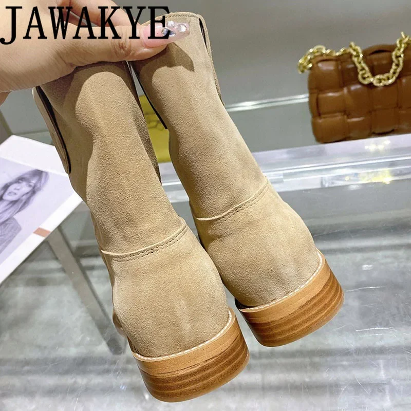 Inner Wedge Heel Ankle Boots For Women Round Toe Casual Comfort Chelsea Boots Genuine Leather Real Suede Leather Shoes Women