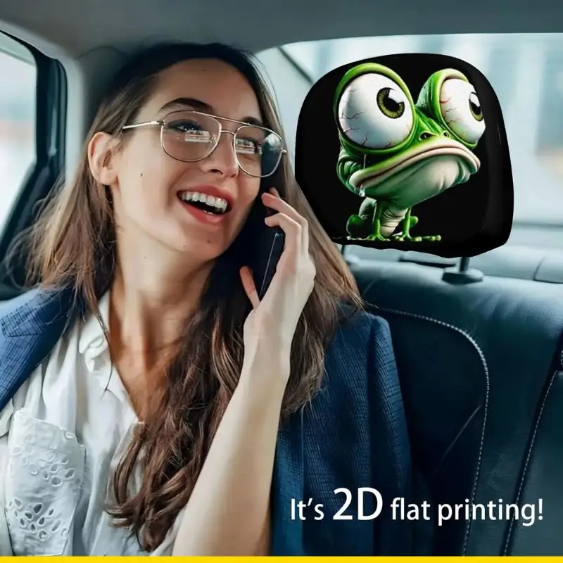 SZCH Pack of 2 Universal Fit Car Headrest Protectors Funny Cartoon Frogs Print Design for Cars Trucks Headrest Covers 26x28cm
