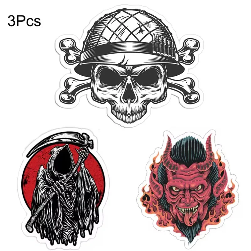Sonderangebot - 3 Stück Taktische Aufkleber Totenkopf Sensenmann Dämonengesicht Matte Aufkleber für Laptop Handy Skateboard Notizbuch
