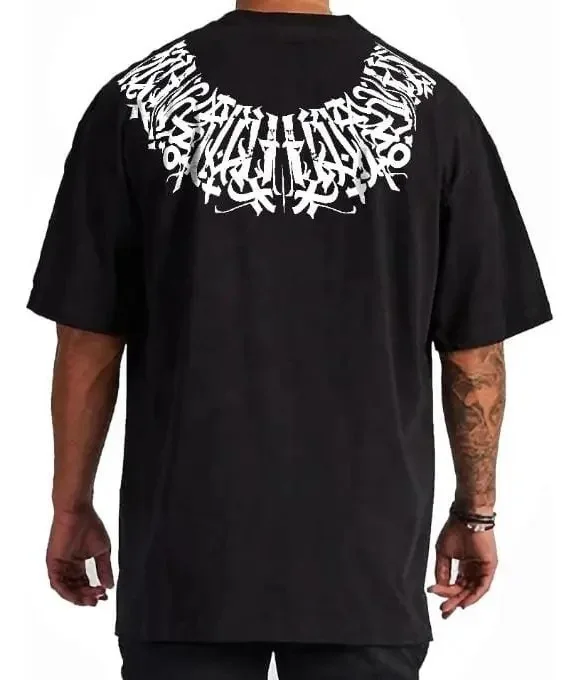 Men's Gothic Blackletter Font Graphic Vintage Washed T-Shirt, Oversized Cotton Streetwear Tee