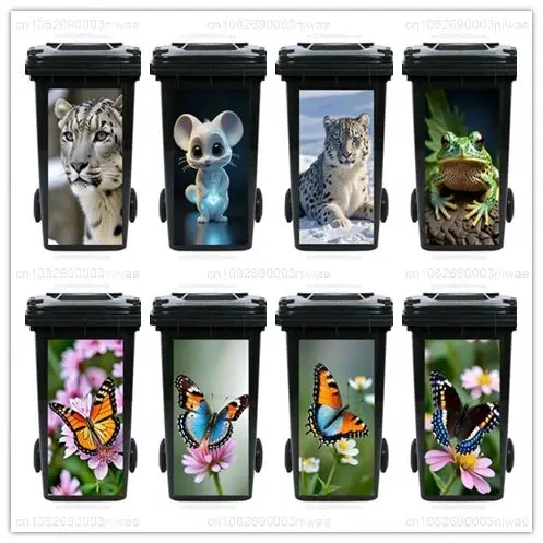 Creative and personalized animal painting trash can stickers, wall paintings, autocollant poubelle extérieure