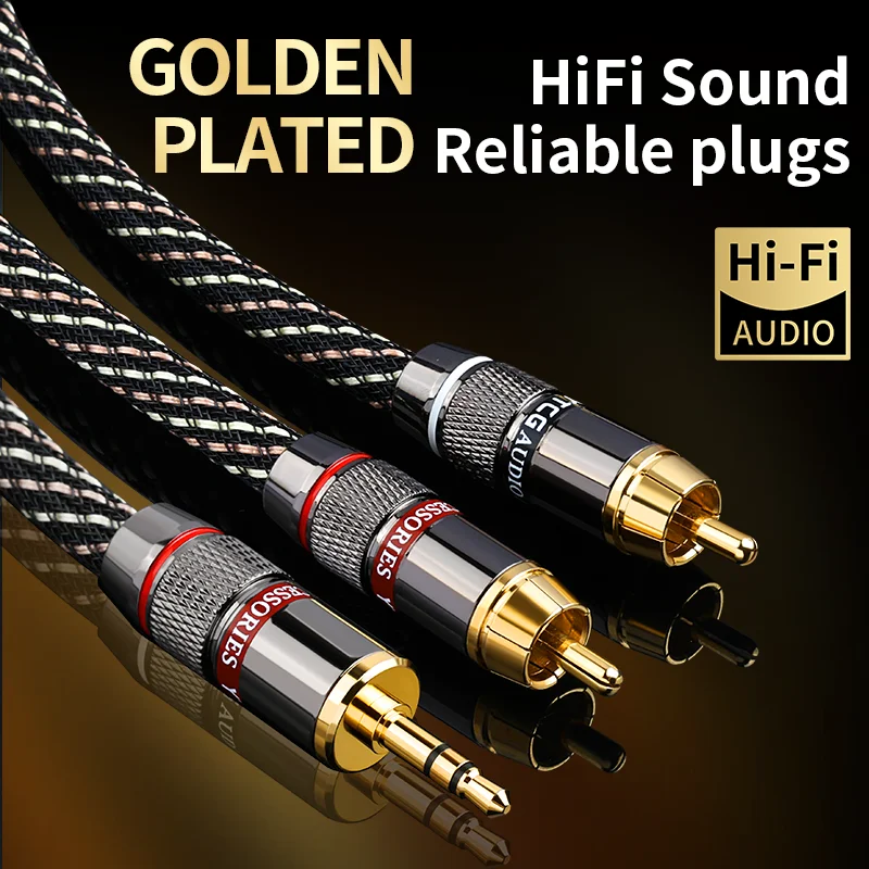 YYTCG HiFi 3.5mm to 2rca AudioCable 6N OFC AUX 3.5 Stereo jack RCA YSplitter cable for MP3 MP4 PC PhoneAmplifiers Mixer