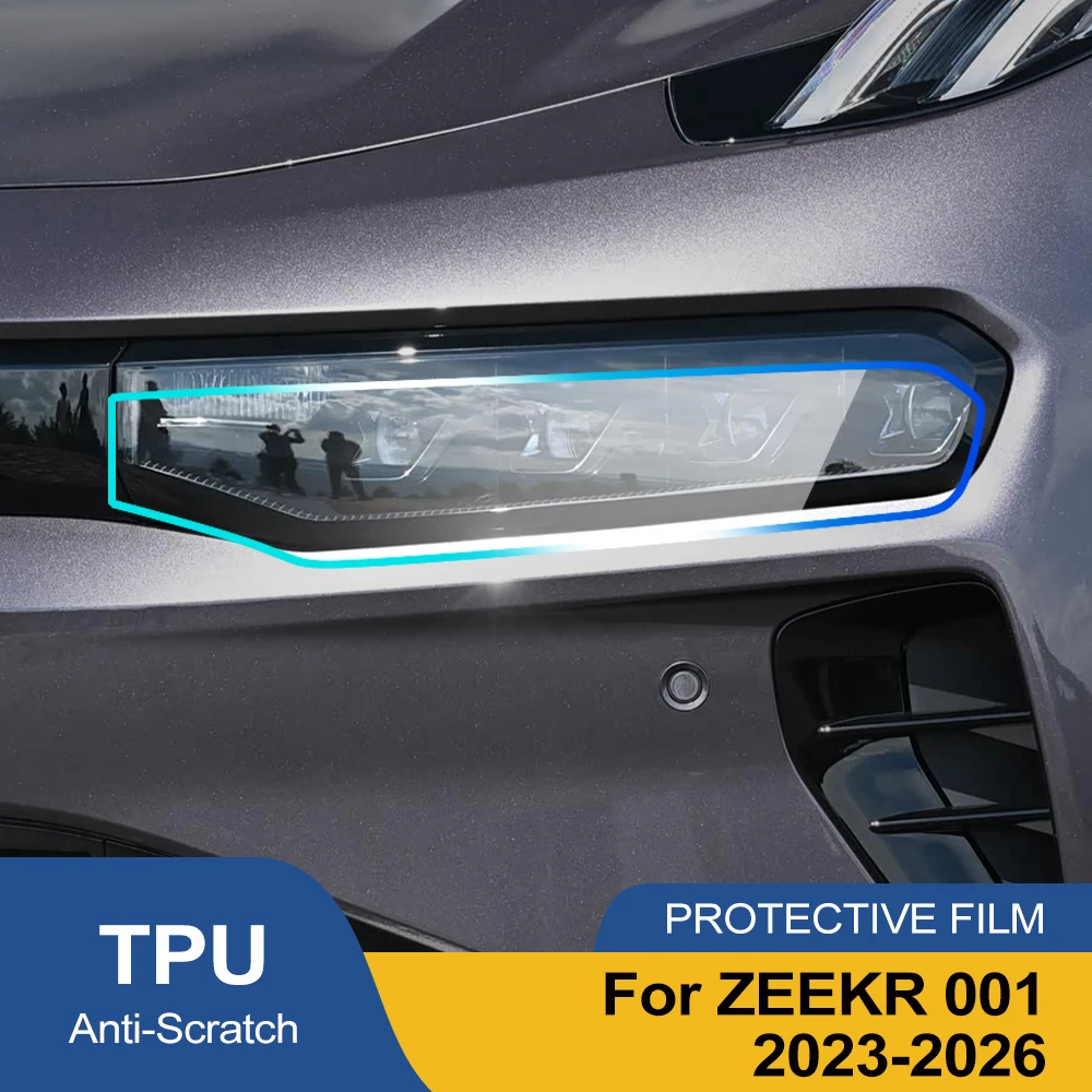 For ZEEKR 001 2023-2026 Smoke Black High-Gloss Pre-Cut Headlight Protection Film TPU PPF Anti-Scratch Car Vinyl Wrap Kit
