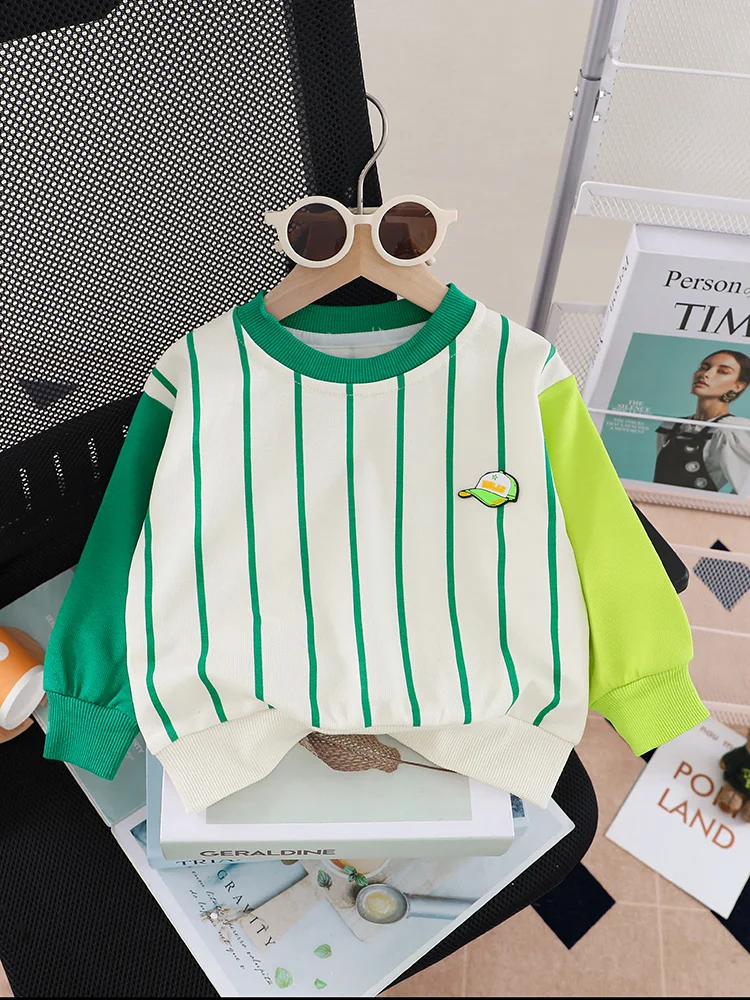 

Fashion Baby Boys Sweatshirt Long Sleeve Round Neck Striped Tops Toddler Kids Casual Pullovers Spring Autumn Clothing