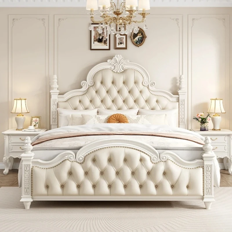 King Size Support Double Bed European Pretty Queen Frame Double Bed Princess Hotel Modern Cama De Casal Bedroom Furniture
