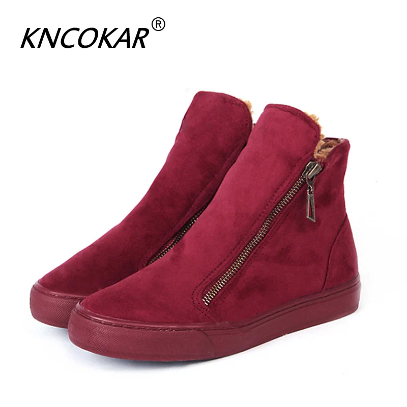 KNCOKAR Snow Boots Women Winter Zip Platform Ankle Boot Ladies Flock h Fur Casual Comfort Female Fashion Women\'s Shoes z0076