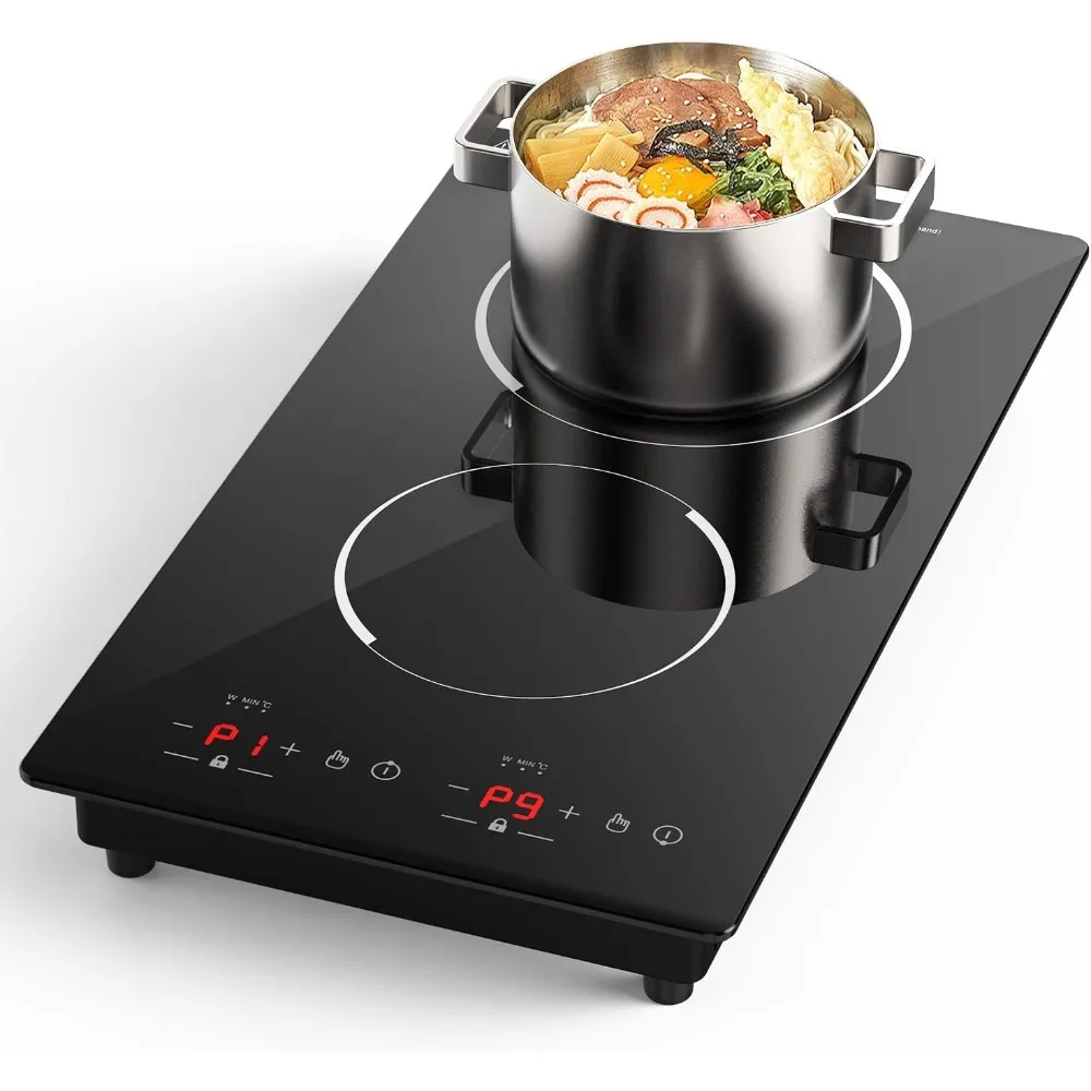 Electric Induction Cooker, 2 Burner Independent Control, 9 Temperature, Multiple Power Levels, 2 Hour Timer, Induction Cooktop