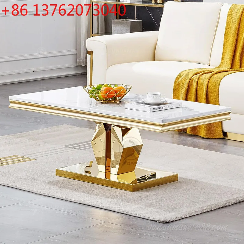 Italian minimalist stainless steel edge combination living room hotel household square marble tea table