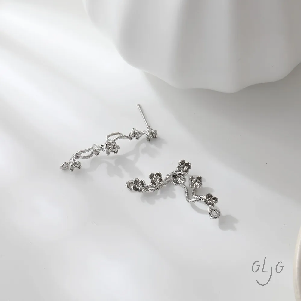4PCS Dainty Flower Branch Ear Studs Charms for Jewelry Making Earrings Eardrop DIY Brass 14k Gold Plated Accessories 38*13mm