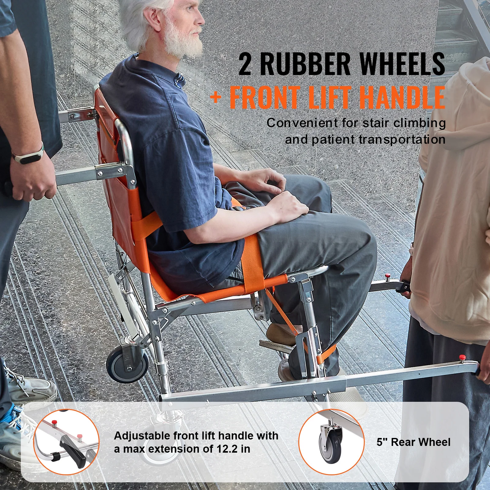 350lbs EMS Stair Climbing Chair Foldable Stair Wheelchair Ambulance Firefighter Evacuation Use for Elderly Disabled