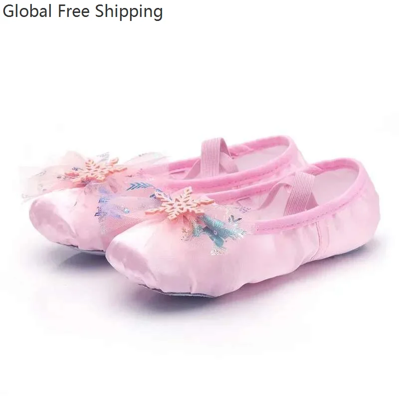 Chaussures de danse princesse mignonnes à semelles souples, chaussures d'entraînement pour adultes et enfants filles, patte de chat, danseuse de Ballet chinoise, motif flocon de neige