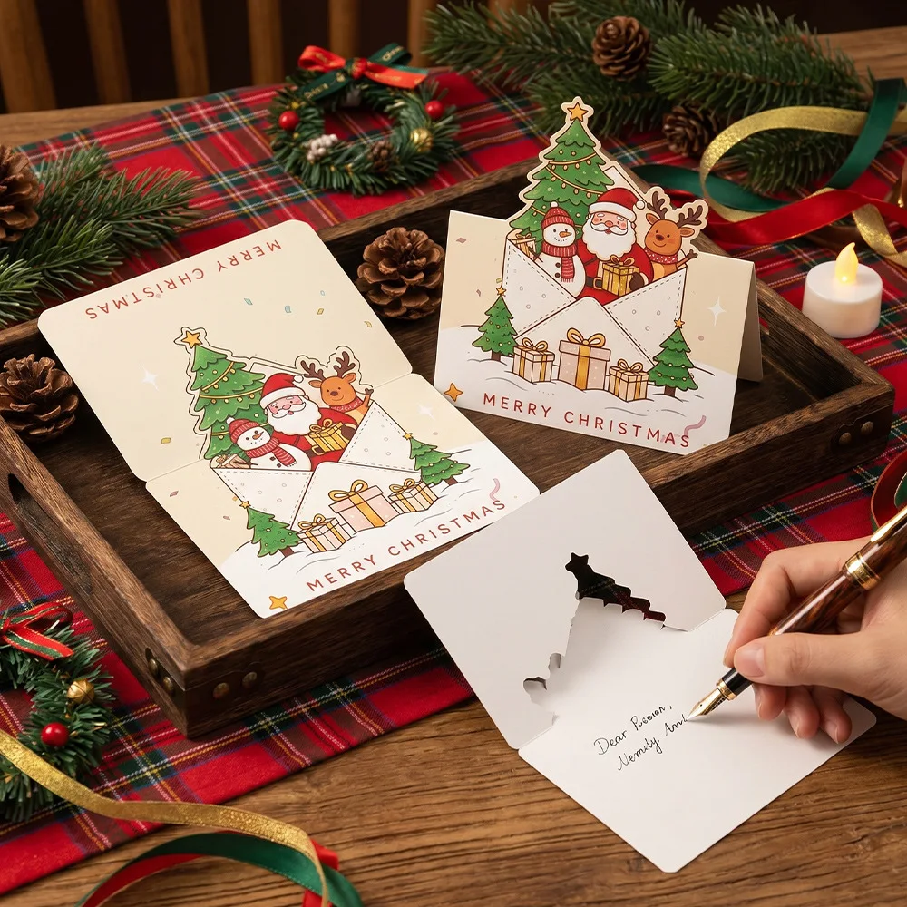 12 PCS Watercolor hand-painted Santa Claus, crystal ball, hot air balloon, greeting card, holiday gift, blessing card