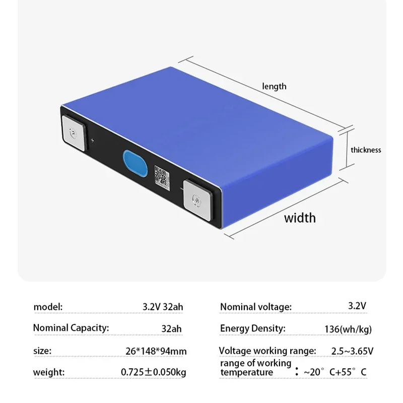 Lifepo4 Battery 3.2V 32Ah Rechargeable Batteries Grade A Cell for DIY 12V 24V 48V Power Supply Solar System Energy Power Battery