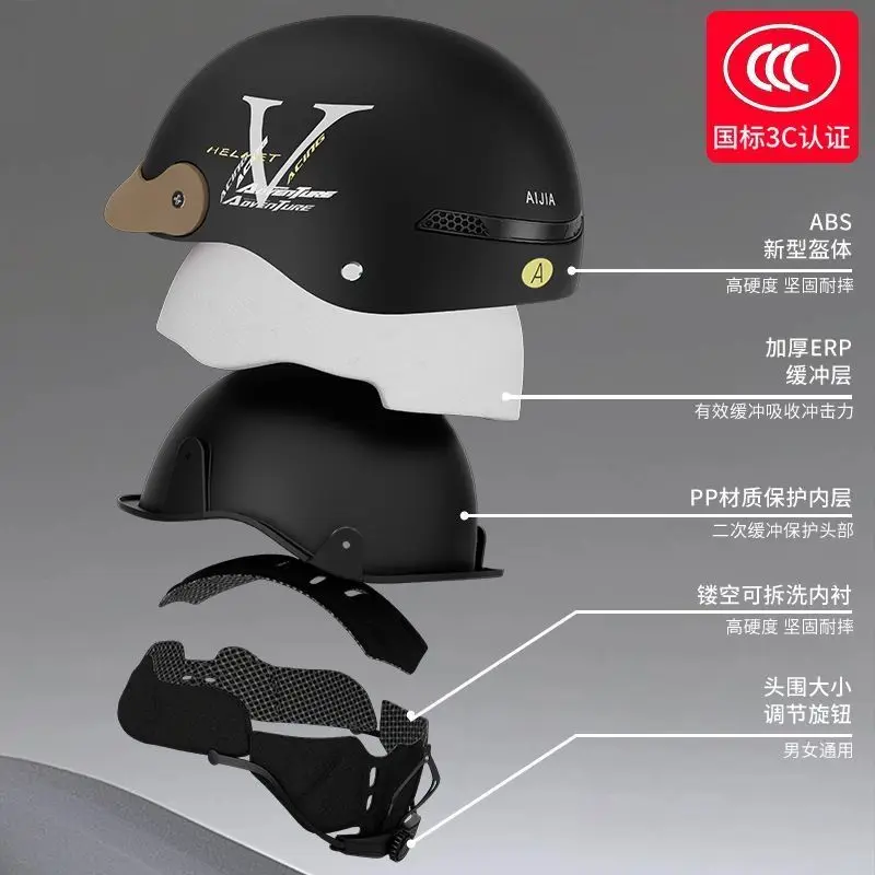 Retro Motorcycle Open Face Helmet Men Women 3/4 Half Helmet with Sun Visor Ventilated Lightweight Scooter Riding Helmet