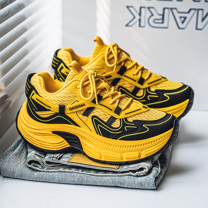 

Professional Running Shoes Unisex Thick Bottom Sport Shoes Men Women Luxury Brand Walking Jogging Shoe Couples Yellow Sneakers