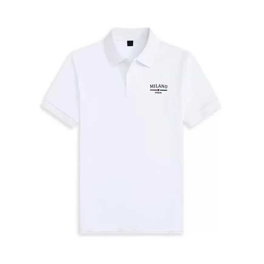 2026 Summer Milan print Clothing Mens Polo Shirts Short Sleeve Solid Color Shirt Collar Work Polo Blouses for Men