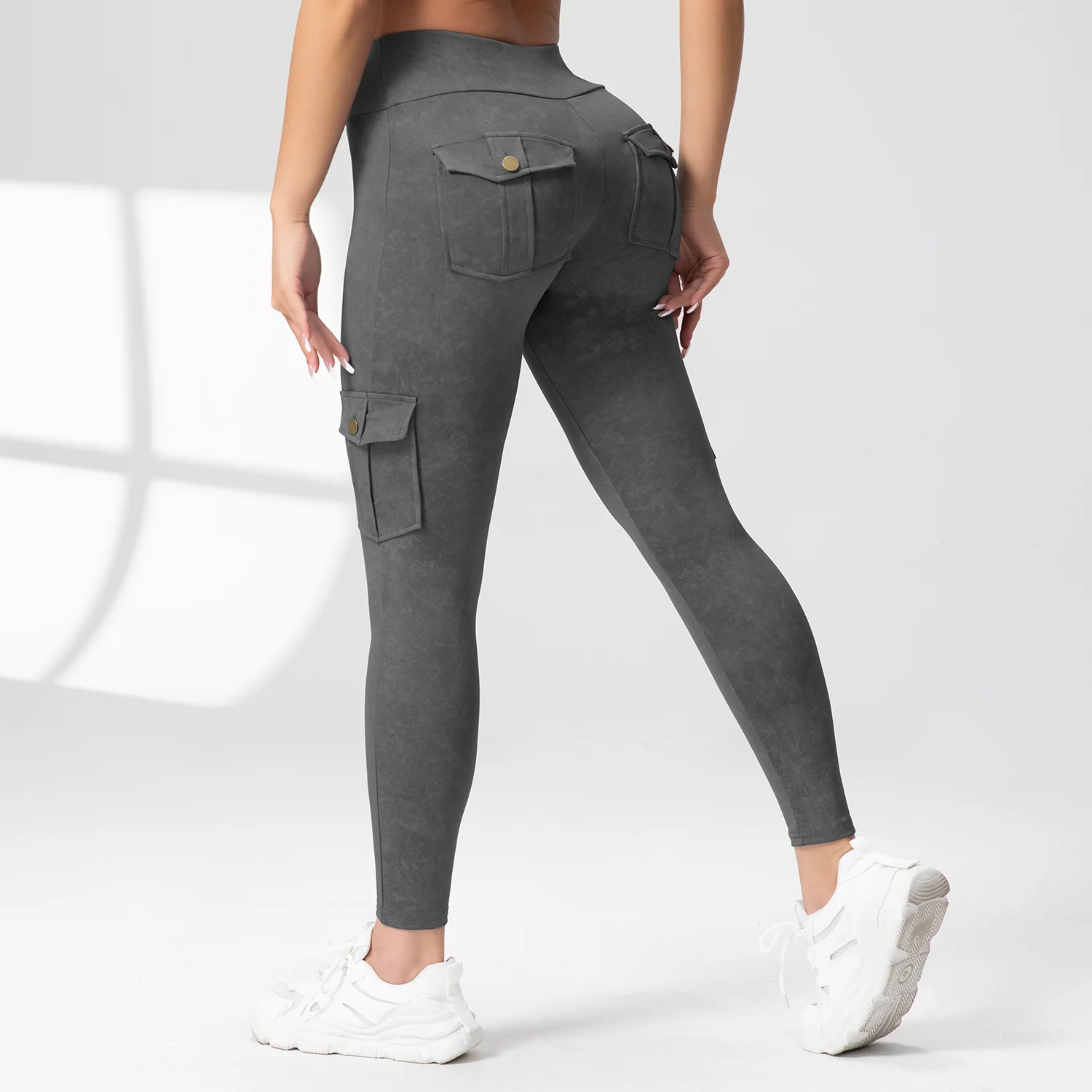 Damskie spodnie cargo do jogi z kieszeniami, z nadrukiem, modelujące pośladki, elastyczne, dopasowane, z wysokim stanem, do jazdy na rowerze, sportowe legginsy do jogi.