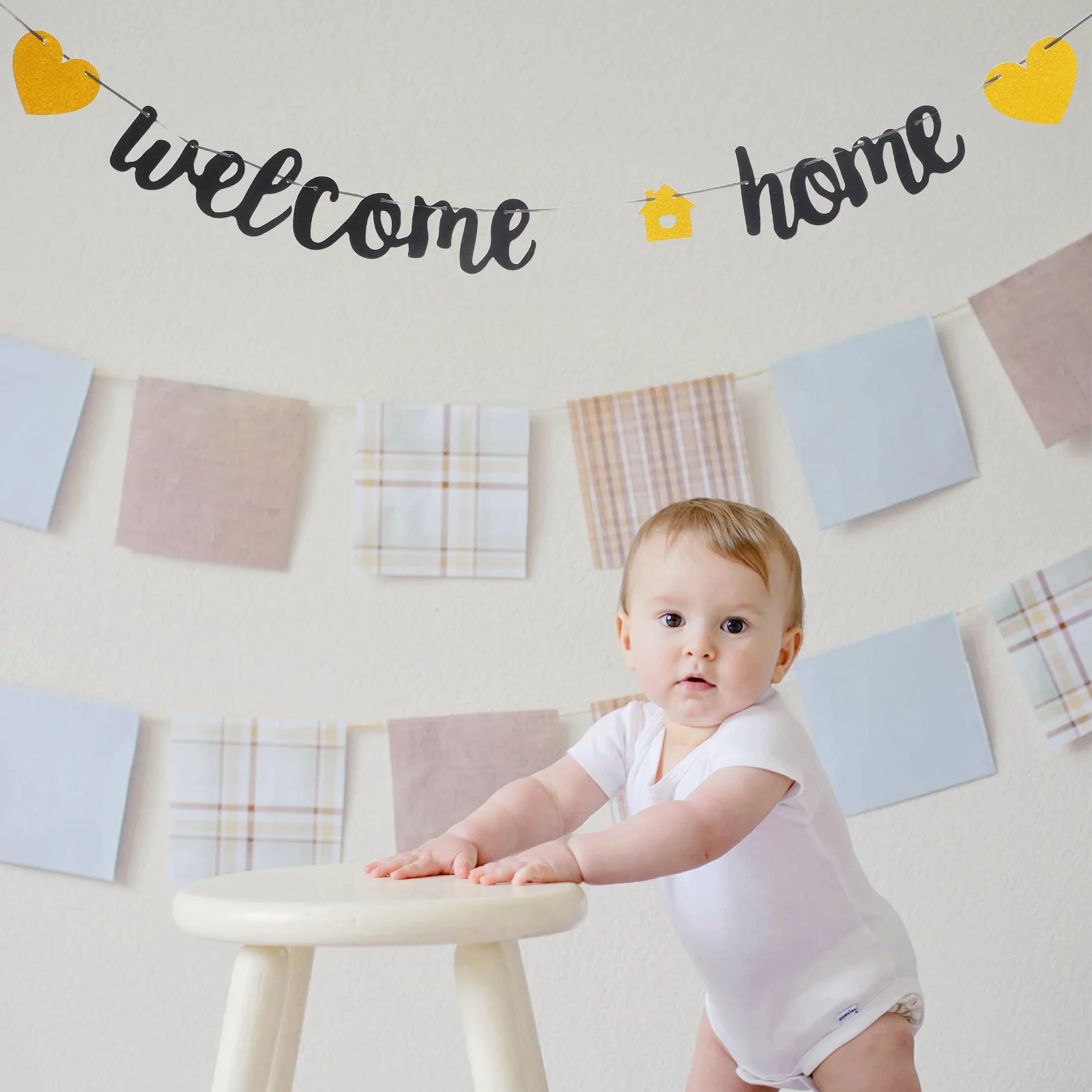 Selamat Datang Rumah Banner huruf gantung spanduk bendera dihiasi dengan Bunting pernikahan bayi dekorasi Shower SELAMAT DATANG KEMBALI bendera