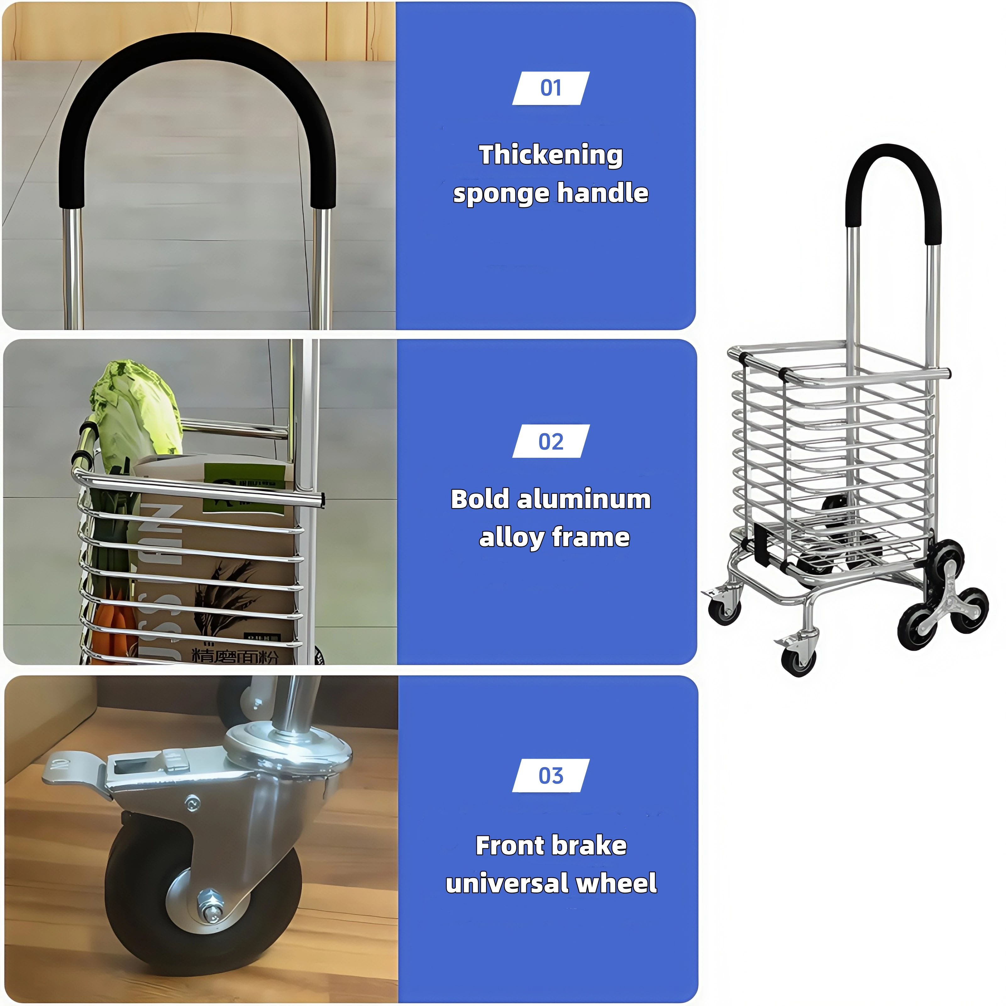 Verstärkter Multifunktionaler Handwagen | Faltbarer Einkaufswagen, zeitlich begrenztes Geschenk | Lila Acht-Rad-Modell – Detail 5