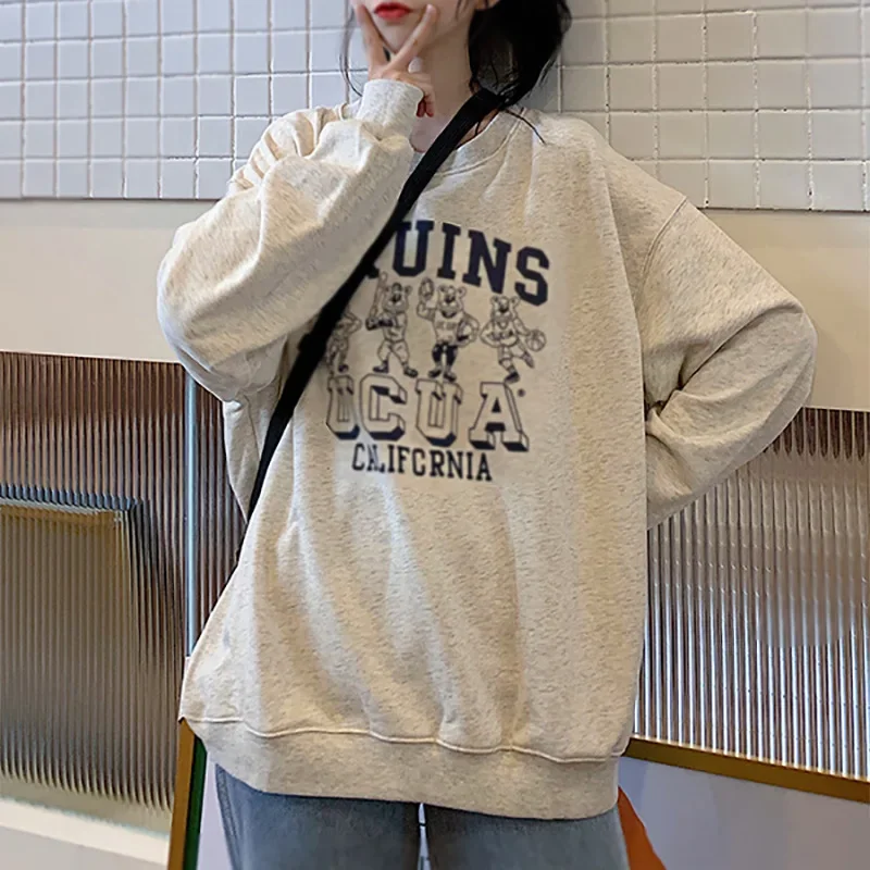 

Women's Thin Long Sleeve Sweatshirt Loungewear Women's New Student Couple Korean Version Loose Pullover Print Trendy Top Women