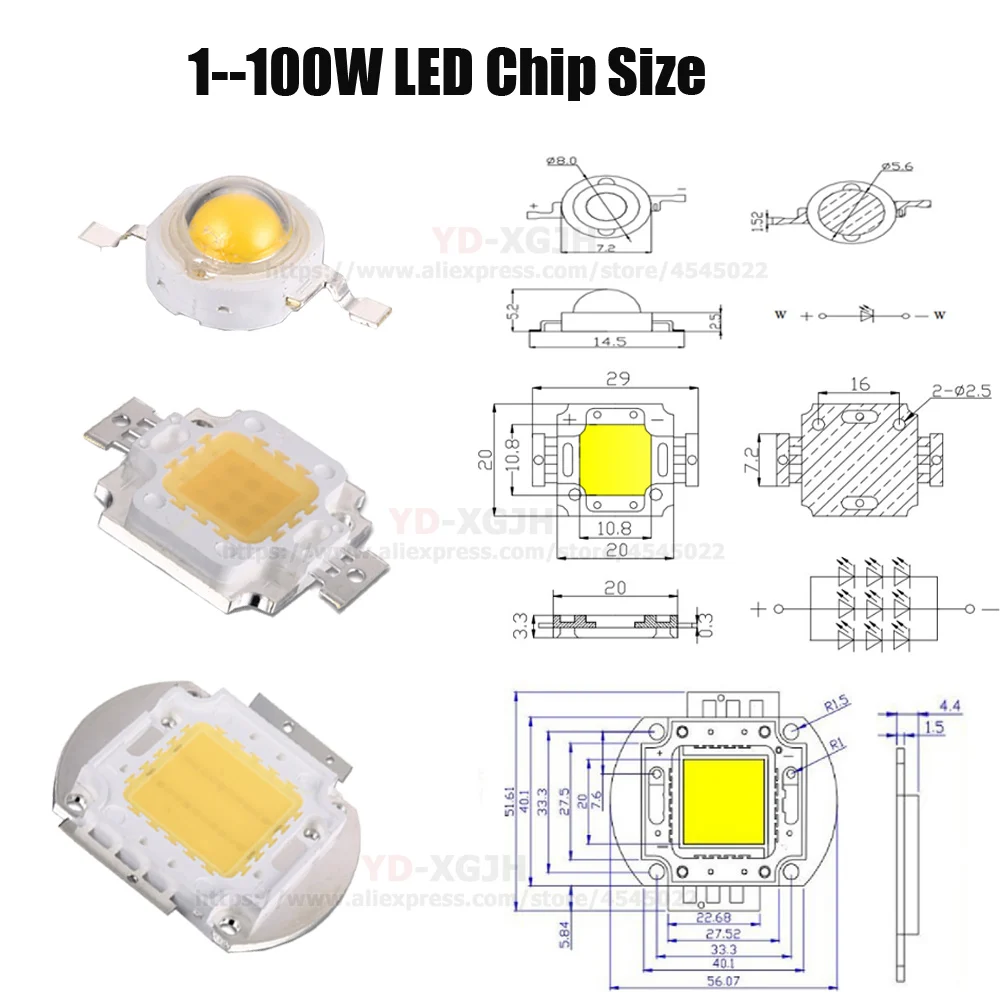 High Power LED Chip COB Diode 380-840nm Full Spectrum SMD Grow Light 3-100W for DIY Plant Flower Vegetable Lighting Beads