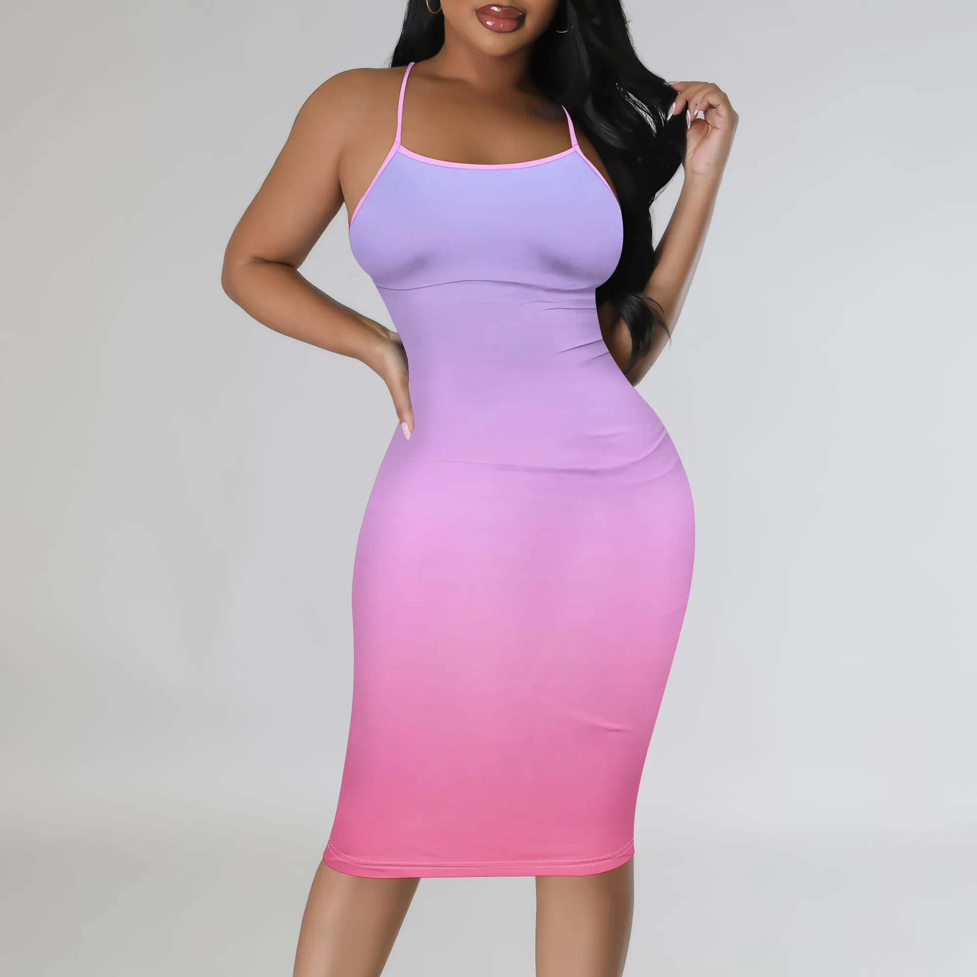 

Women's Summer Boho Spaghetti Straps Bodycon Midi Dress Sexy Stretchy Ombre Print for Party Date Vacation Wedding Guest
