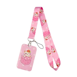 Pink Cat Mobile Phone Lanyard Card Holder Key Lanyard ID Card Cover Badge Holder Business Phone Key Lanyard Neck Strap Keychain