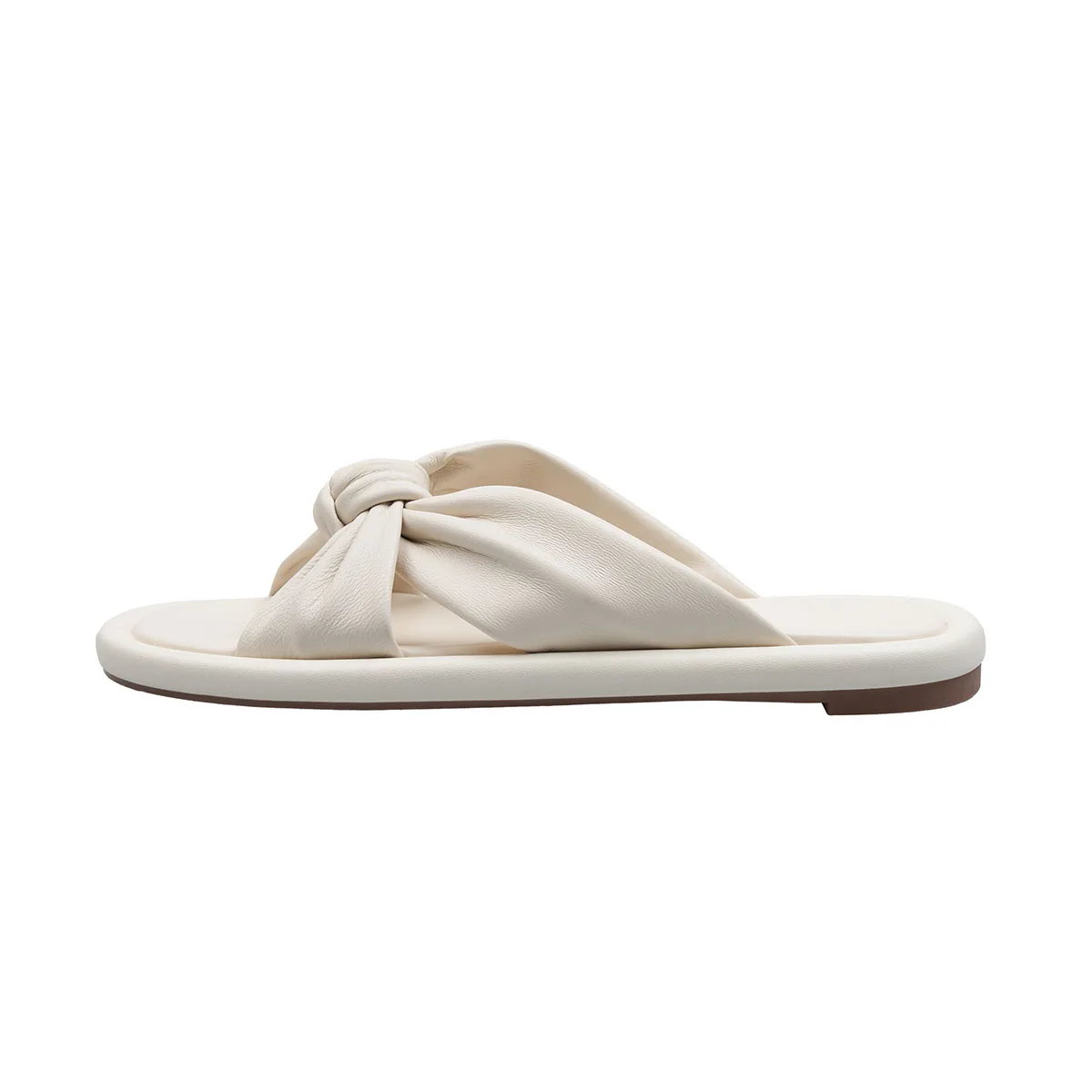 

Arden Furtado 2025 Summer Holiday style sheepskin Word slippers Round toe bowknot Flats shoes Low heel beach Cool slippers