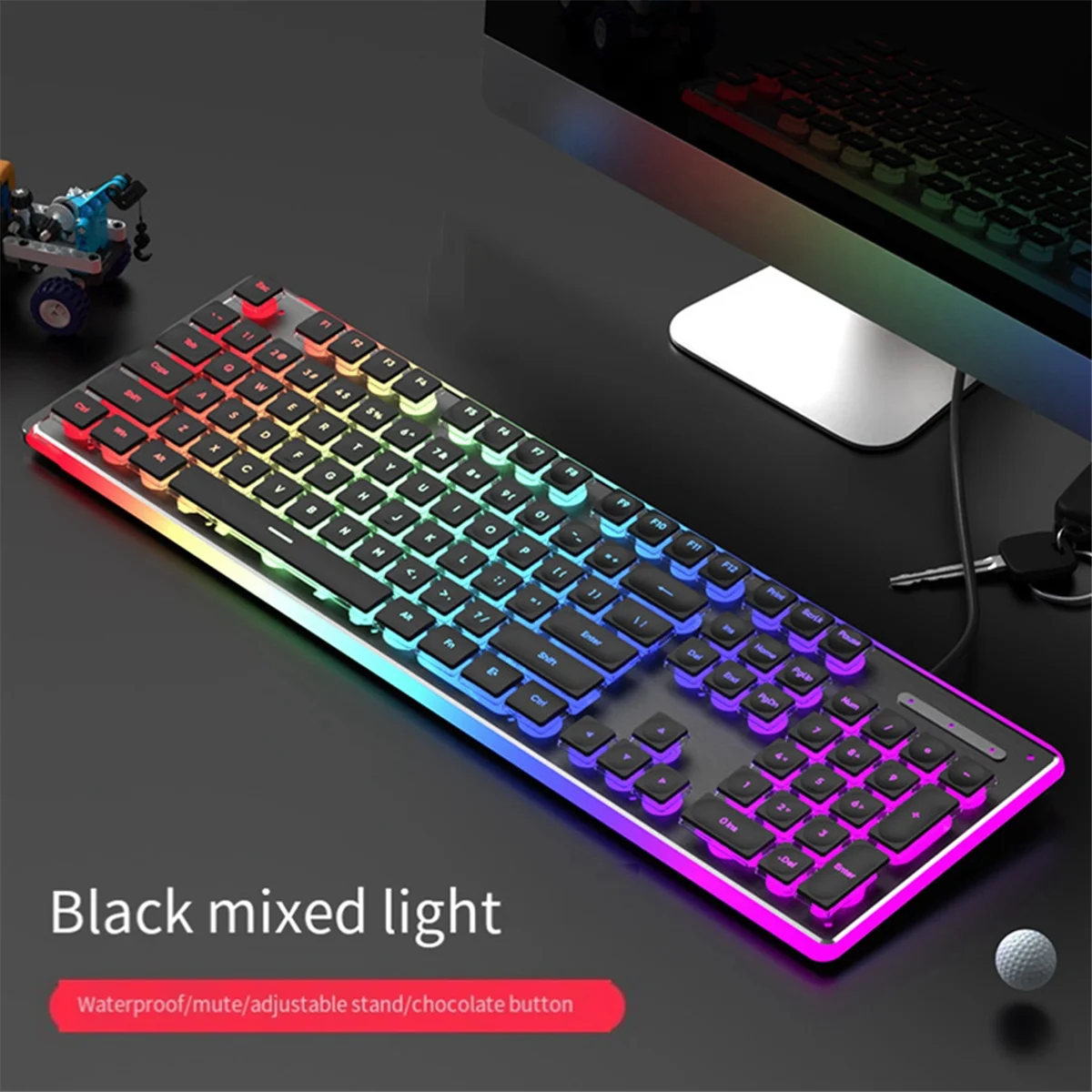 AT87-Wired Mechanical Keyboard LED Silent Keyboard Gaming Keyboard Waterproof Anti-Slide 104 Keys Luminous Keypads A