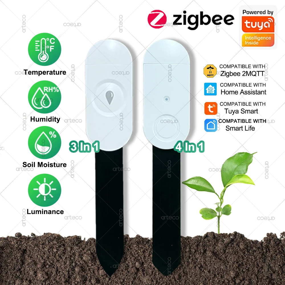 Zigbee датчик влажности почвы, температура, влажность, определение яркости, умный тестер почвы, датчик влажности для приложения Tuya Zigbee2MQTT