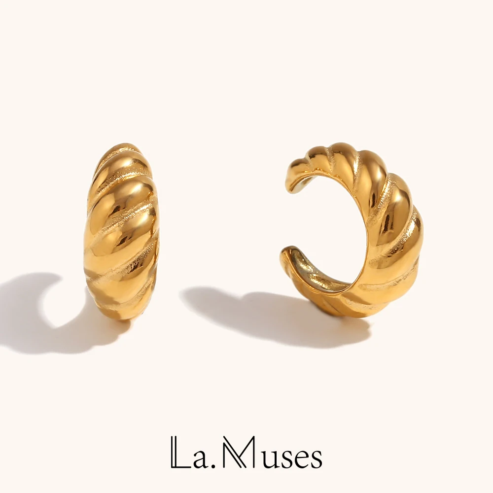 La.Muses Classic Croissant Ear Clip Mini 18K Gold Plated Stainless Steel Earrings Fashion Waterproof Daily Jewelry Woman