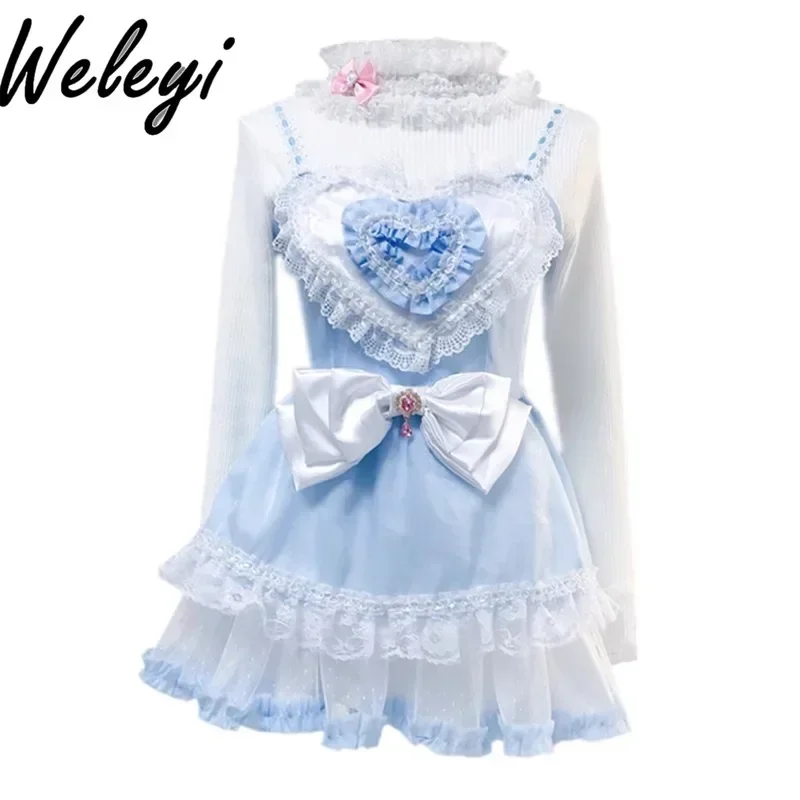 

Japanese Sweet Lolita Fairy Dress Girl 2024 Summer New Cute Bow High Waisted Sleeveless Fresh Fairy Type A Mini Princess Dresses