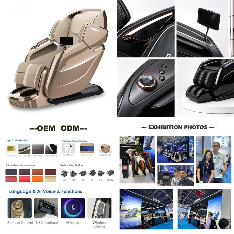 2026 New Design Chinese Manufacturer for Zhou Qi 0 Gravity Electric 3d 4d SL Track Massage Chair Bed Full Body