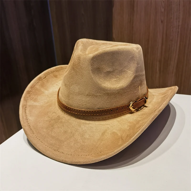 Sombrero de vaquero para Mujer, Sombrero para hombre, Sombrero de gamuza, vaquero occidental, vaquera, Panamá, Jazz, informal, para exteriores, sólido, decorar, Sombrero, Vaquero para Mujer