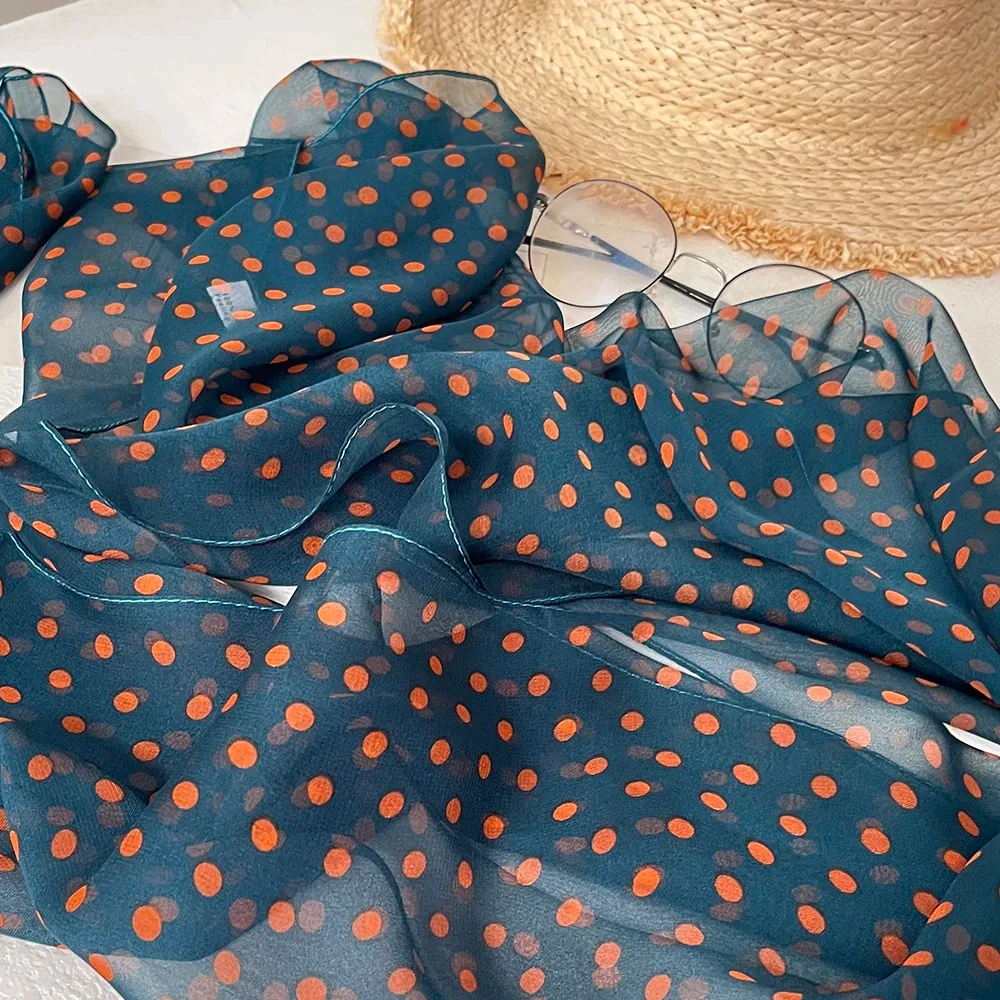 Georgette-bufanda de seda con lunares pequeños para mujer, Bandana elegante de gasa sólida, protector solar para playa, chal de temperamento etéreo