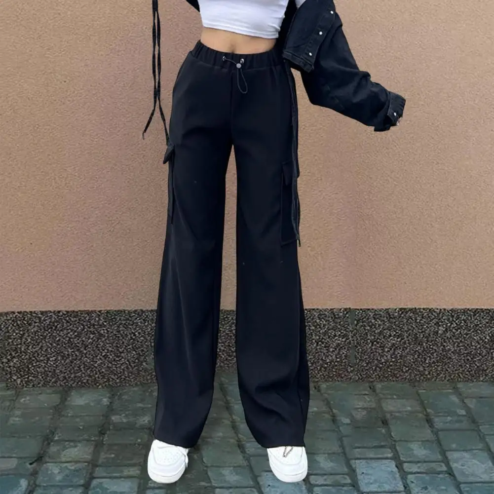 

Брюки женские с карманами и эластичным поясом, Стильные повседневные Прямые Штаны с широкими штанинами, с карманами, для отдыха, весна-лето