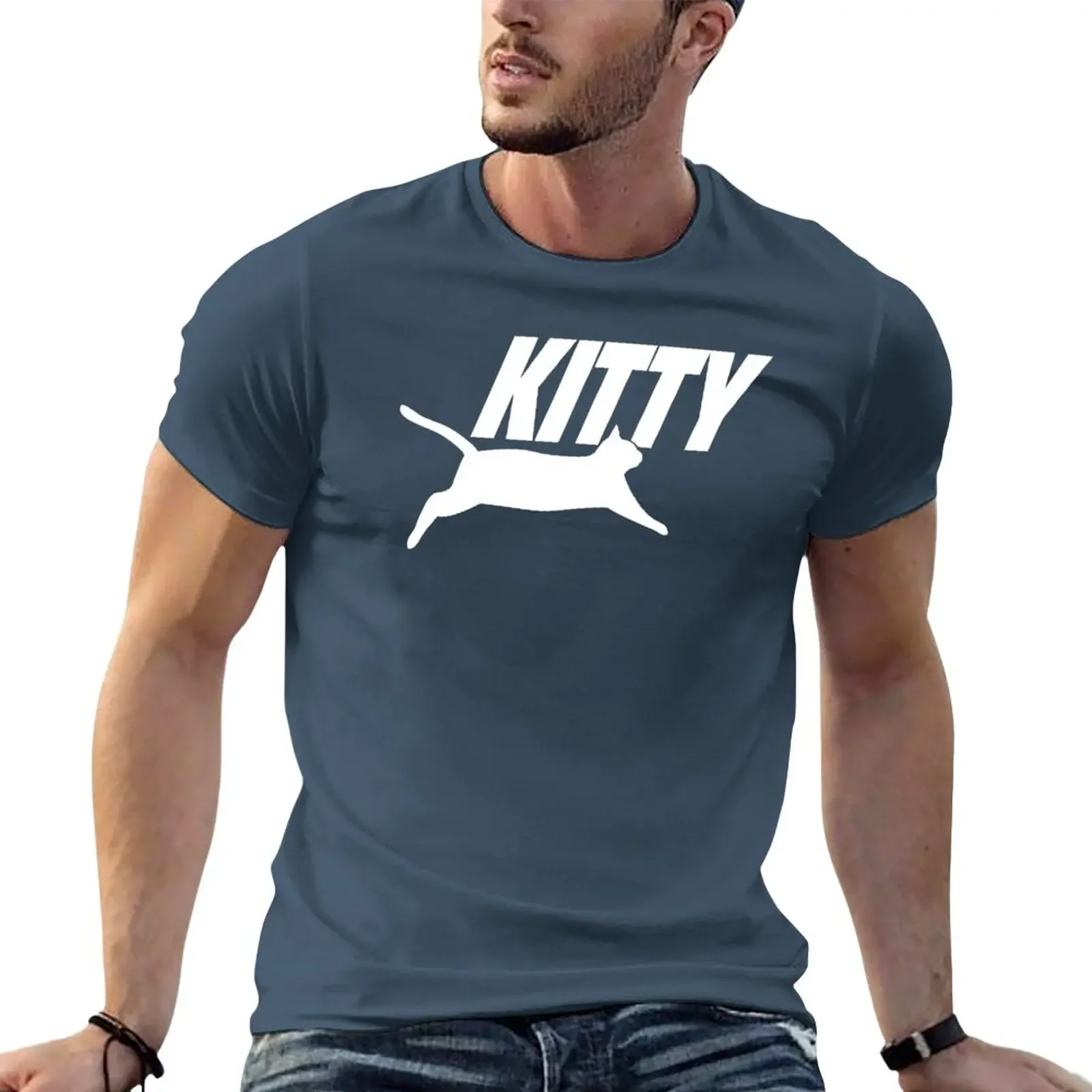 Kitty Running (White) T-Shirt for a boy plus sizes mens tall t shirts