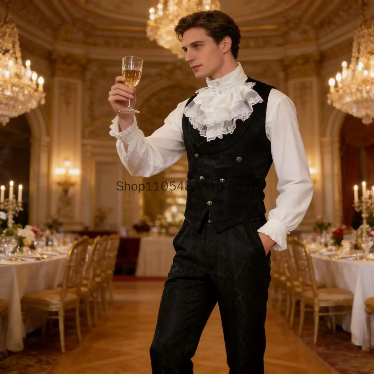 Medieval Men's Noble Vest Embroidery Pirate Waistcoat England Ganster Gentle mand vest Halloween Tudor Cosplay Jacket view 2