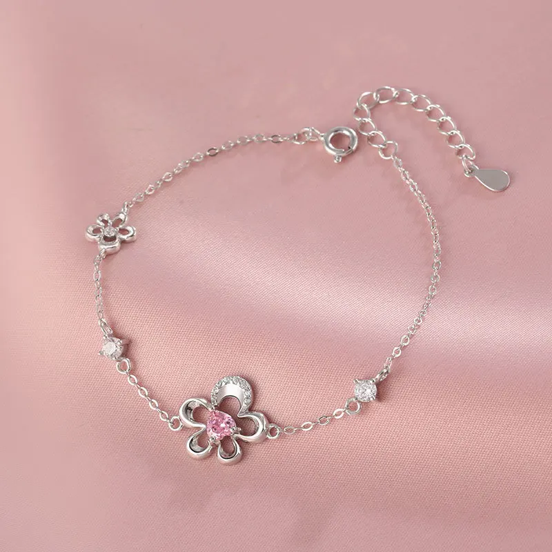 100% 925 Sterling Silver Zircon Flower Bracelet for Women Girl Hollow Out Heart Geometric Design Jewelry Party Gift Dropshipping