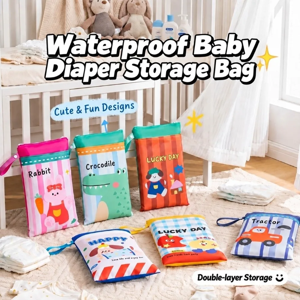 1Pc Cartoon Print Baby Diaper Storage Bag Waterproof Portable Baby Organizer Bag Double Layer Stroller Hanging Bag