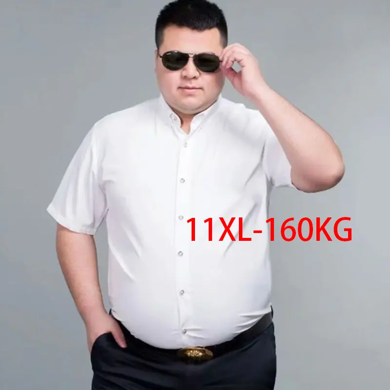 11XL10XL large size light luxury men\'s short sleeve shirt summer new casual fashion business free ironing solid color slim dress