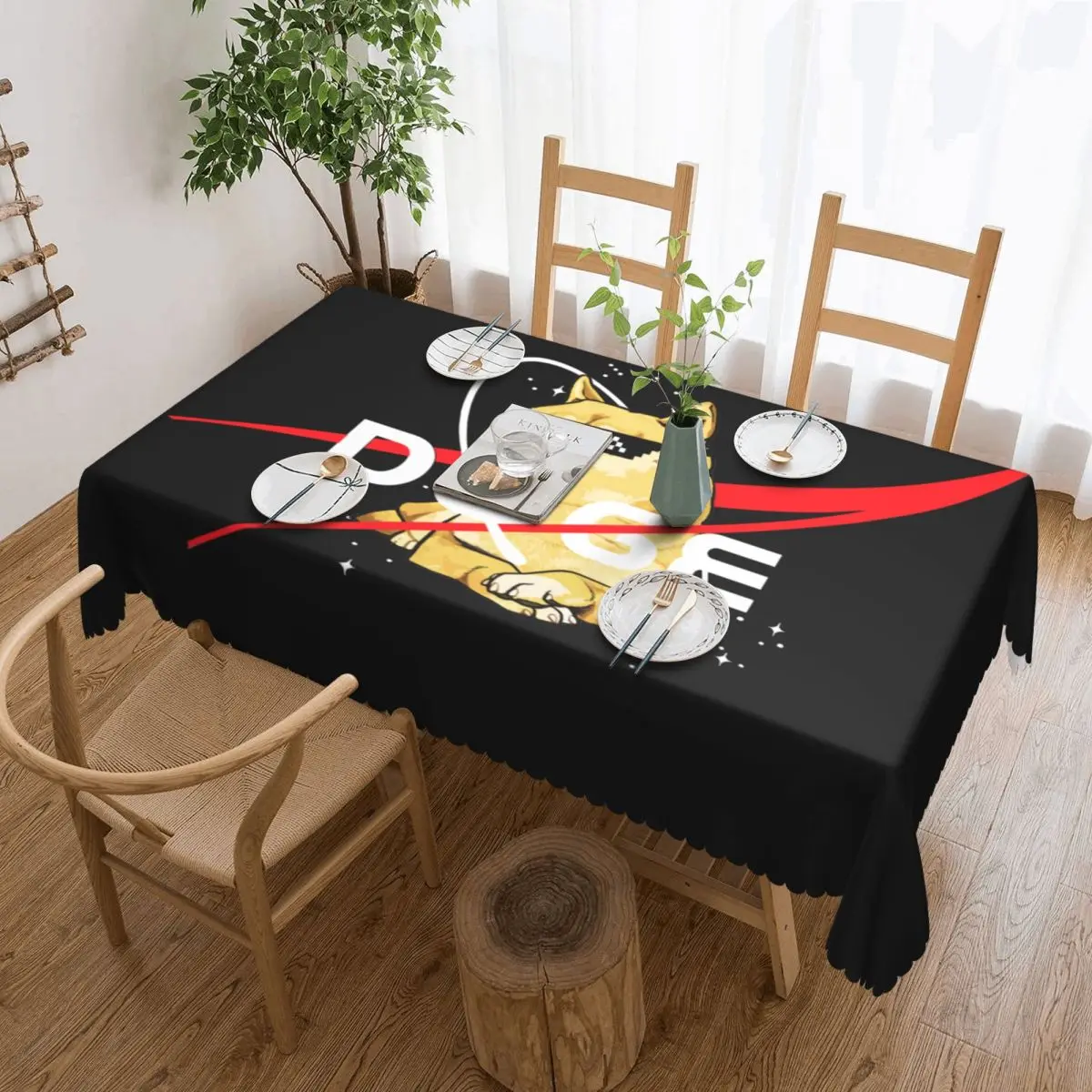 Customized Rectangular Fitted Space Doge Table Cloth Waterproof Tablecloth Outdoor 40