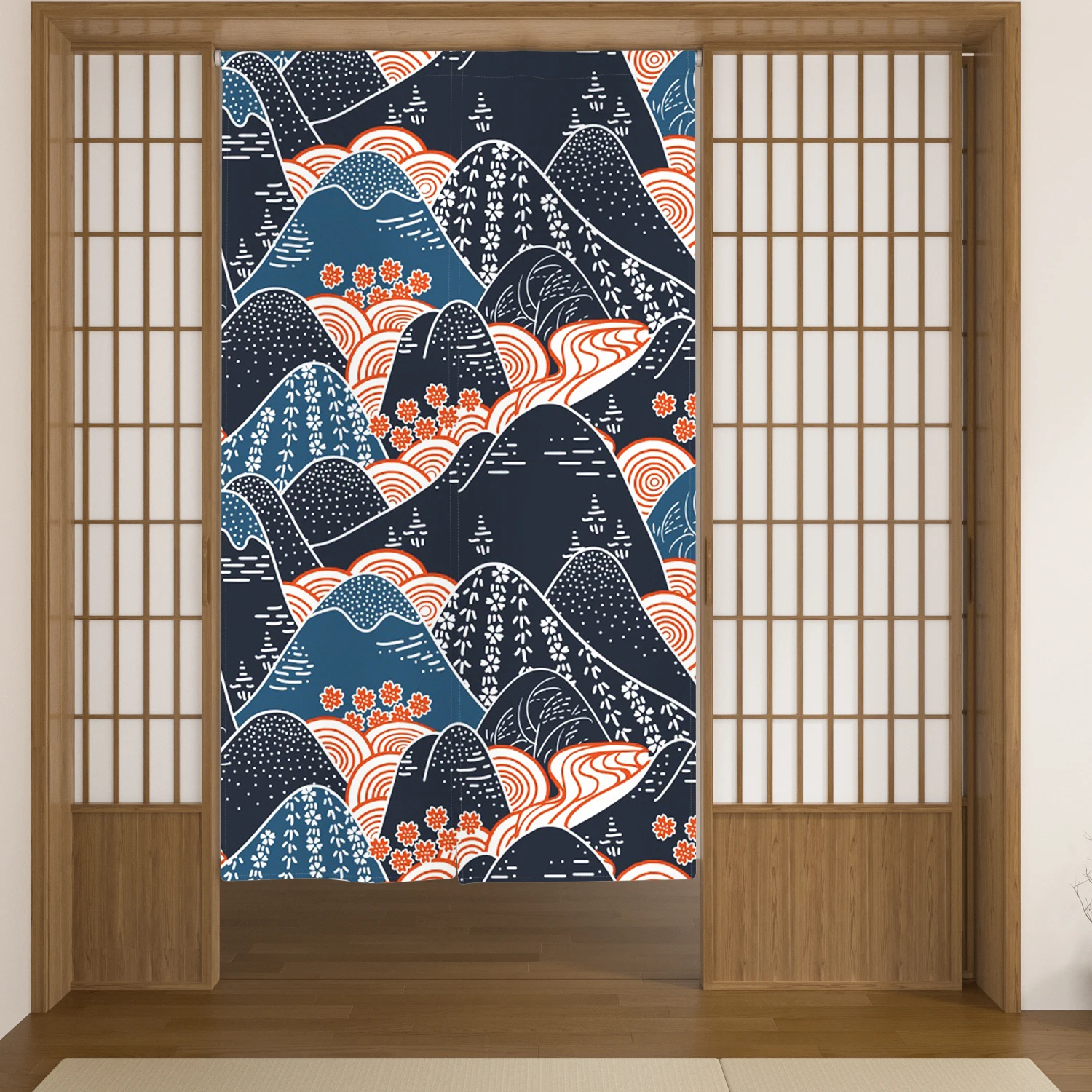 Noren Japanese Waves Mount Fuji Koi Door Curtains Home Restaurant Kitchen Partition Room Bathroom Entrance Hanging Half-Curtains