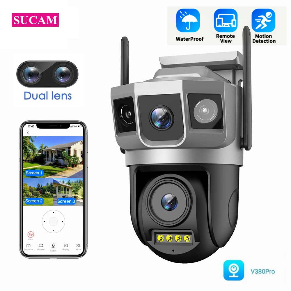 

4MP Wifi V380 Pro Camera Outdoor Three Screen Dual Lens Home Safety IP Camera Video Pan Tilt Dome Camera Two Way Audio