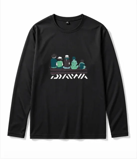 Men's and women's fishing pattern long sleeved T-shirt casual round neck outdoor 3D printed fisherman print polyester fiber top