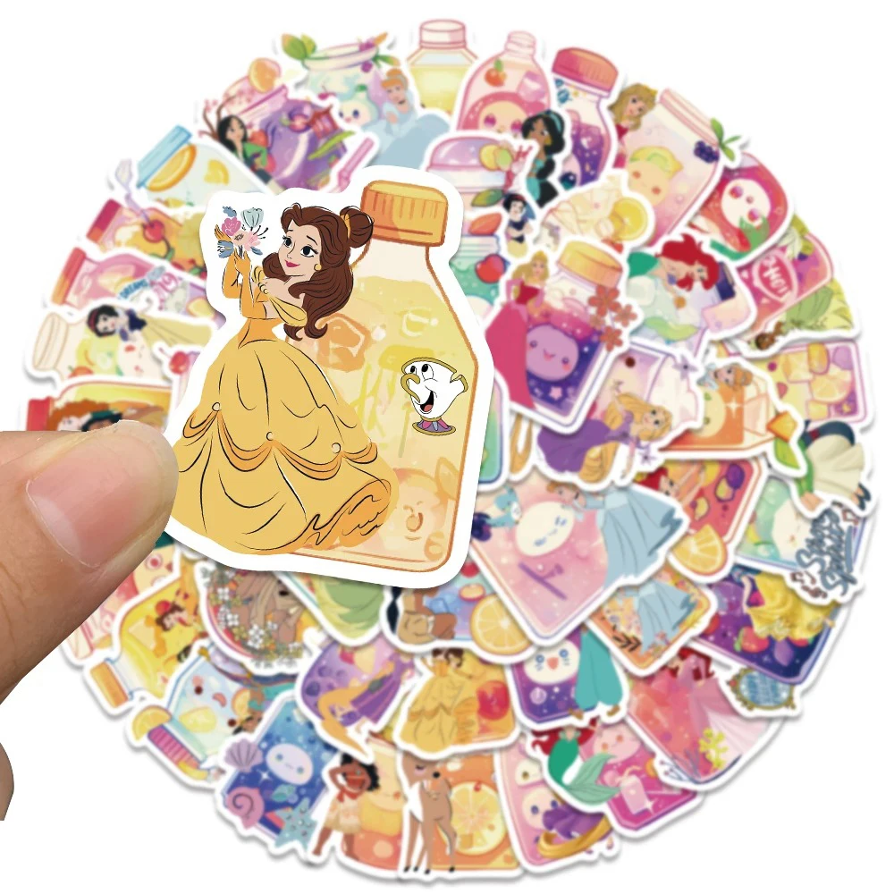 50pcs Cute Disney Princess Stickers Kawaii Cartoon Snow White Ariel Drink Decals Decorative Album Scrapbook Phone Case