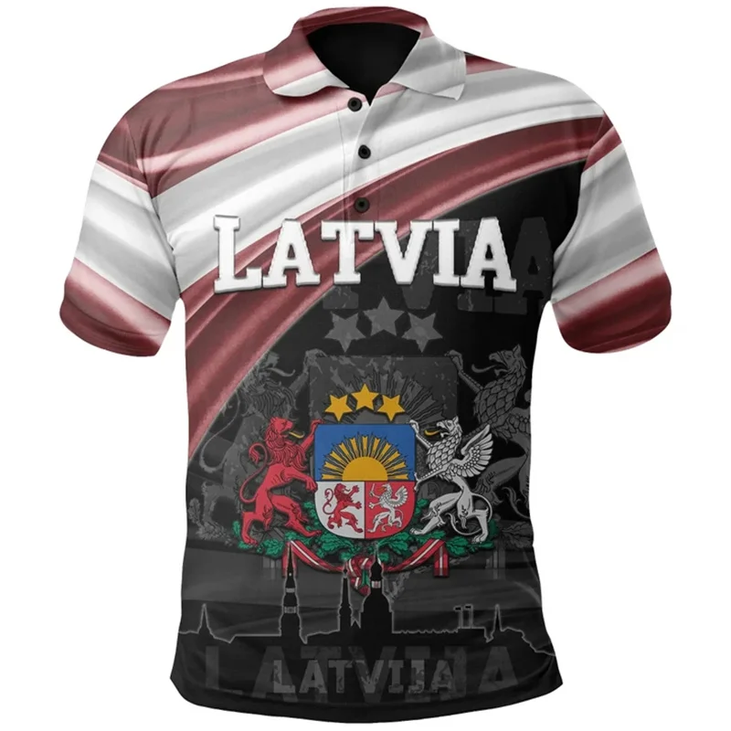 New 3d Printed Latvia Flag Polo Shirt Latvian National Emblem Short Sleeve Shirts Men Summer Street Casual Polo Blouse Clothes