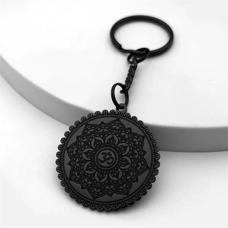 Buddhism Mandala Lotus Flower Yoga Pendant OM Key Chain Women Men Stainless Steel Religious Geometry Meditation Amulet Jewelry